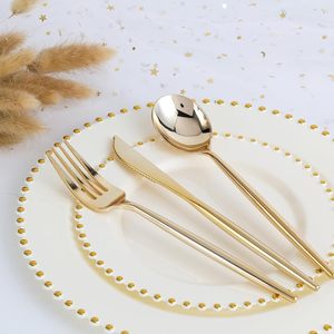 Assiettes de présentation de luxe en plastique blanc avec bord doré, 13 pouces, transparentes et perlées, réutilisables, pour mariages (vente en gros) - Product Image 6