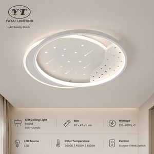 Plafonnier LED rond moderne en acrylique et fer, ultra-plat, décoratif, à montage en surface, tricolore, pour chambre à coucher et salon - Product Image 1