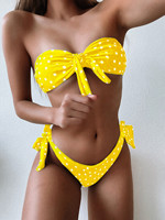 2025 été à la mode femmes Bikinis Sexy à lacets Tube maillot de bain nœud papillon décor vague Point tongs bas tailles incluses