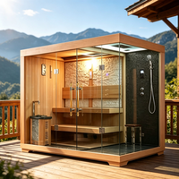 Cabine de douche électrique infrarouge avec sauna intégré, salle de douche vapeur humide intérieure combinant un sauna sec traditionnel en bois de pruche