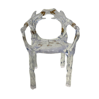 Fauteuil d'art contemporain en résine transparente cristal platine de luxe léger, motif goutte d'eau et feuille, pour salon, table à thé glacier