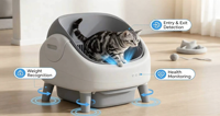 Bac à litière semi-automatique autonettoyant pour chats - Modèle ouvert 65L avec Wi-Fi et application Tuya, nettoyage facile, écologique et silencieux
