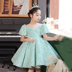 Vestido de fiesta de comunión para niños, ropa elegante con lentejuelas brillantes, vestido de niña de flores, peleles de bebé, ropa de princesa para niños