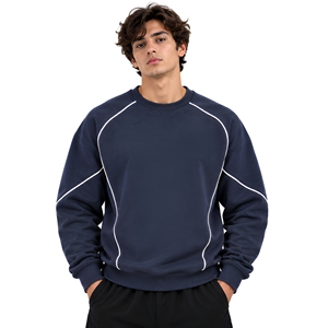 Sudadera Unisex de Cuello Redondo, Color Sólido, Ribete en Contraste, Estilo Urbano Holgado, Fabricación de Ropa OEM para Invierno - Product Image 1