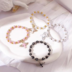 Bán Buôn Chữ Thập Gương Bronzed Acrylic Chữ Thập Bead Vòng Đeo Tay <span class=keywords><strong>etsy</strong></span> Drop Dầu Thiên Thần Đính Cườm Mân Côi Tay Trang Trí - Product Image 2