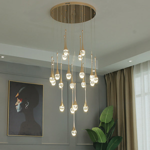 Hauts Plafonds Goutte De Pluie D'or Led Pendentif Lumière Moderne De Luxe Escalier Clair Bulles Long Lustre - Product Image 4