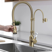 Robinet de cuisine européen tout en cuivre, doré et noir, multifonctionnel, avec douchette à ressort pour eau chaude et froide