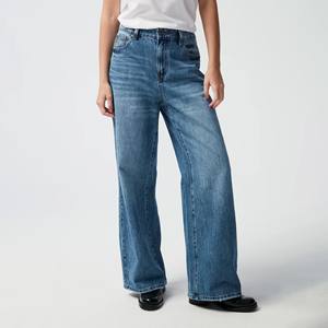 Dramatische Weite Blaue Jeans für Damen mit Hoher Taille Locker Sitzende Palazzo-Hose Vintage Lässiger Retro Streetstyle Hosen - Product Image 1