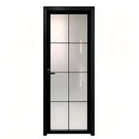 Pintu Kamar Mandi Aluminium Bingkai Hitam Kaca Buram Tahan Air Anti Korosi Pemisah Area Kering dan Basah Hotel Apartemen OEM Kustom