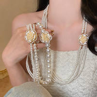 Nouveau Collier Long Multicouche en Perles Stéréoscopiques Camélia, Chaîne de Pull Tendance, Bijoux Fins, Collier de Fleurs
