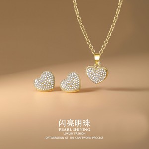 Ensemble de bijoux en forme de cœur en diamant, collier, bague et boucles d'oreilles en alliage d'argent pour femmes, accessoires de mode, cadeau - Product Image 4