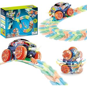 112 pièces lueur pistes de course fente <span class=keywords><strong>voiture</strong></span> jouet bâton sur mur piste <span class=keywords><strong>voiture</strong></span> ensemble pour enfants assembler piste flexible avec 360 rotation clignotant <span class=keywords><strong>voiture</strong></span> - Product Image 1