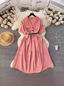 เดรสแขนสั้นคอวีปกติสไตล์ฝรั่งเศสวินเทจ2024ฤดูใบไม้ผลิ/ฤดูร้อนใหม่ - Product Image 6