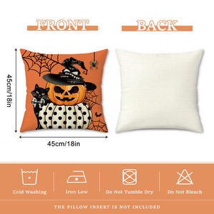 Housses de coussin décoratives d'Halloween en polyester, motifs citrouille effrayante, sorcière, chat, château, pleine lune, bonbons ou farce, vente en gros - Product Image 6