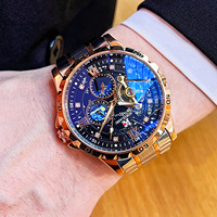 AOKULASIC 5016 Skelett-Herrenuhr Automatik Leuchtende Mechanische Uhr Edelstahlarmband Wasserdichte Armbanduhr Tourbillon
