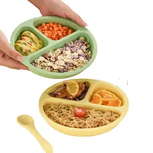 Peralatan makan anak-anak warna-warni pita silikon pemisah makanan bayi piring makan malam hisap