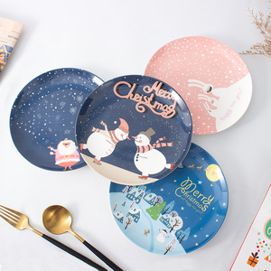 Plato de cerámica con dibujos navideños, diseño de muñeco de nieve redondo de 8 pulgadas para niños, vajilla para fiesta de postres y aperitivos DP984Y 8 - Product Image 3
