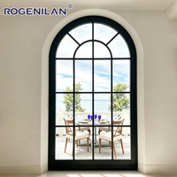 Ventana Panorámica Arqueada de Vidrio Fijo con Rejilla de Aluminio Impermeable Francesa Rogenilan, Doble Acristalamiento Low-E