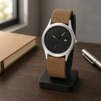 Montre-bracelet pour homme d'affaires, boîtier en alliage, bracelet en cuir véritable, montre à quartz pour tenue quotidienne