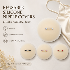 Cache-Tétons Adhésifs Réutilisables <span class=keywords><strong>en</strong></span> <span class=keywords><strong>Silicone</strong></span> avec Bijou Piercing à Anneau pour Femme - Product Image 1