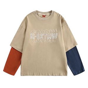 Camiseta con logotipo bordado para hombre, camisetas de manga larga de doble capa, ropa de calle con cuello redondo para hombre - Product Image 3