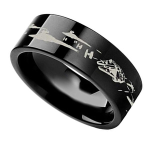 Bague de fiançailles homme cristal logo personnalisé Star Wars lettres <span class=keywords><strong>film</strong></span> titane acier espoir argent noir chrétien cadeau pour fêtes - Product Image 4