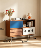 Commode modulaire moderne à 6 tiroirs, grande capacité, écologique, finition chêne naturel, acier inoxydable, meuble de salon
