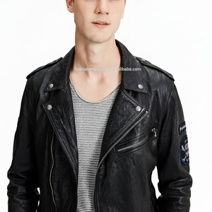 Chaqueta de cuero negro puro para hombre, diseño de motociclista, novedad, venta al por mayor - Product Image 1