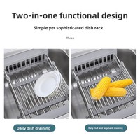 Égouttoir de cuisine moderne et minimaliste en acier inoxydable, panier de vidange télescopique multifonctionnel pour évier