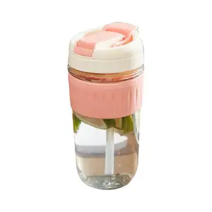 Portable high quality convenient 500ml 350ml insulated band glass water cup bottle for milk juice with straw
