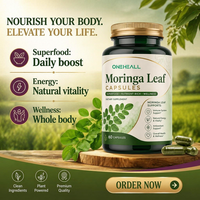 ONEHEALL Capsules de feuilles de Moringa pour adultes, marque privée, best-seller, antioxydant, sans gluten, supplément protéiné naturel, végétalien