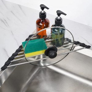Estante de secado de platos <span class=keywords><strong>enrollable</strong></span> triangular pequeño de acero inoxidable plegable sobre el fregadero escurridor de platos estante de esquina para platos - Product Image 6