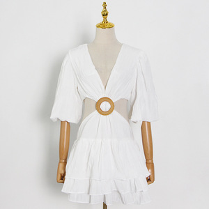 GIMILY oem custom wholesale francese vintage dress con scollo a v vita nuda Sexy <span class=keywords><strong>Mini</strong></span> abito in Chiffon design a-line Dress con molto popolare - Product Image 5