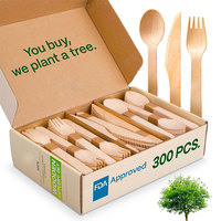 100% ensemble de couverts en bois compostables 300 pièces ustensiles en bois de bouleau fourchettes, couteaux, cuillères couverts jetables écologiques pour la fête