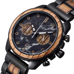 Montre à quartz Drioshipping de style européen et américain avec cadran en marbre, montre multifonctionnelle pour homme en acier et bois, montre de business - Product Image 4