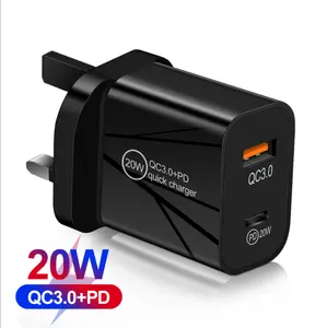 factory price 20w pd qc3.0 fast charger type c dual port quick charging eu us uk plug adapter for cargador de samsung