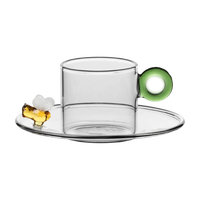 Vente en gros de tasses à espresso et à jus en verre 3D personnalisées faites à la main avec soucoupe