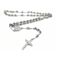 Collier chapelet tendance en acier inoxydable avec perles, collier Jésus en acier inoxydable