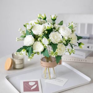 <span class=keywords><strong>Fiori</strong></span> Artificiali, 2 Mazzi <span class=keywords><strong>di</strong></span> Peonie Bianche Glitterate Fatte a Mano in Seta e Plastica, Bouquet Moderni per Matrimoni, Feste e Centrotavola - Product Image 3