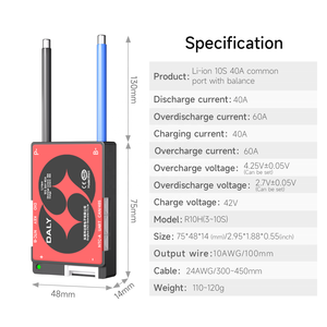 Daly Li-ion Smart <span class=keywords><strong>BMS</strong></span> pour batterie de vélo électrique, pack de batteries lithium-ion 18650, batterie <span class=keywords><strong>10S</strong></span> <span class=keywords><strong>36V</strong></span> <span class=keywords><strong>40A</strong></span>, circuit imprimé <span class=keywords><strong>BMS</strong></span> lithium NCM <span class=keywords><strong>10S</strong></span> <span class=keywords><strong>36V</strong></span> Daly - Product Image 2