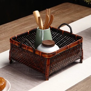 Bamboo Woven <b>Storage</b> <b>Basket</b> Rectangle Handmade With Lid For Tea Ceremony Jewelry Box Neatening <b>Storage</b> - Product Image 4
