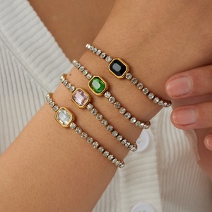 Geometric Zircon Bracelet Gold Plated Stainless Steel Women's Party Jewelry Bezel Setting B2109 B2110 B2111 B2112 - Product Image 2