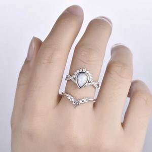 yunnique <b>Opal</b> Wedding <b>Ring</b> Pear Cut Diamond Crown Design Women's Jewelry <b>Silver</b> Color - Product Image 3