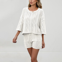 Ensemble tricoté décontracté pour femme, style européen et américain, anti-plis, couleur unie, col rond, maille torsadée, collection Printemps/Été 2026