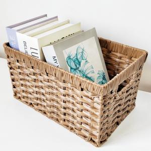 Panier de rangement simple en rotin rectangulaire avec poignée pour livres, collations, légumes, articles divers - Product Image 4