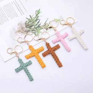 <span class=keywords><strong>Porte</strong></span>-clés tricoté en <span class=keywords><strong>macramé</strong></span> et crochet, croix de Jésus, breloques pour sacs, cadeaux chrétiens, bijoux pour femmes - Product Image 3
