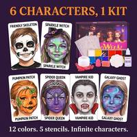 Kit de maquillage SFX Vaneria pour Halloween, 12 couleurs de peinture pour le visage, sang collant, 8 capsules, 5 pochoirs, 3 pinceaux, professionnel, familial, OEM