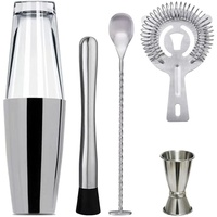 Ensemble de shaker Boston en acier inoxydable, 5 pièces, outils de bar avec verre à mélanger, doseur, pilon, passoire, cuillère de bar pour bar à domicile