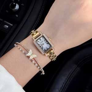 <span class=keywords><strong>Montre</strong></span> pour <span class=keywords><strong>femme</strong></span> Scottie 9889 vintage rectangulaire de luxe, pierres précieuses scintillantes, fond en nacre, <span class=keywords><strong>montre</strong></span> à quartz <span class=keywords><strong>classique</strong></span> haut de gamme - Product Image 5