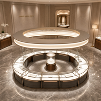 Vitrine d'îlot circulaire sur mesure pour bijoux, entièrement en verre, avec éclairage LED et comptoir à baldaquin pour magasin de luxe